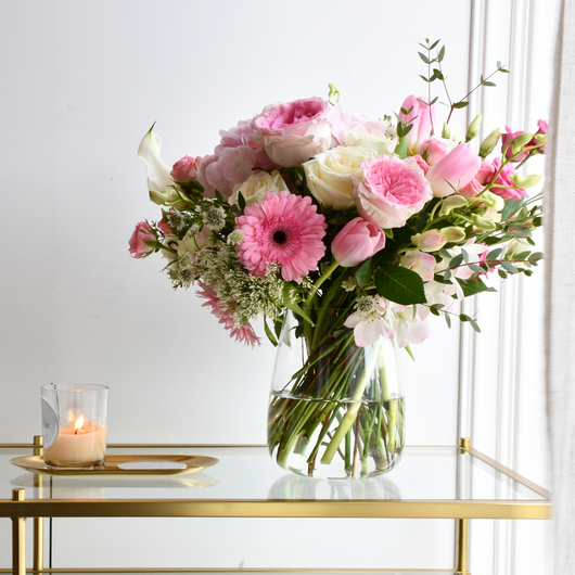 pink arrangement in a vase