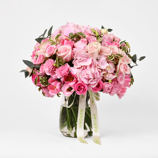 pink flowers, pink arrangement vase