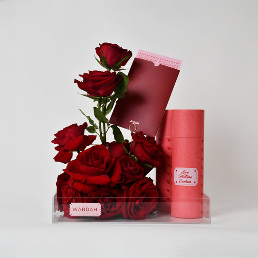 RED ROSES GIFT CARD AND FORTUNE COOKIES