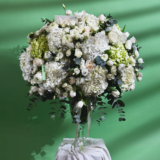 White Green Grand Flower Arrangement in a vase