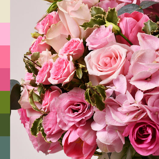 pink flowers, pink arrangement vase