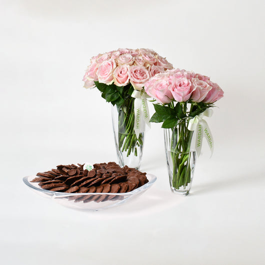 OTTOMAN BOHEMIA VASE SET WITH PINK ROSES AND CHOCOLATE