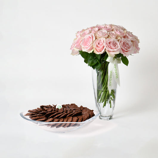 OTTOMAN BOHEMIA VASE WITH PINK ROSES AND CHOCOLATE