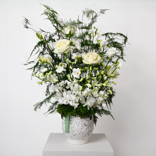 green and white big flowers arrangement