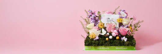 little iris gift card with arrangement flowers in a box
