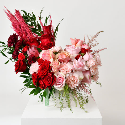 red and pink flowers arrangement