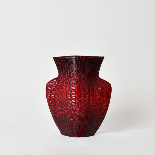 red leather vase