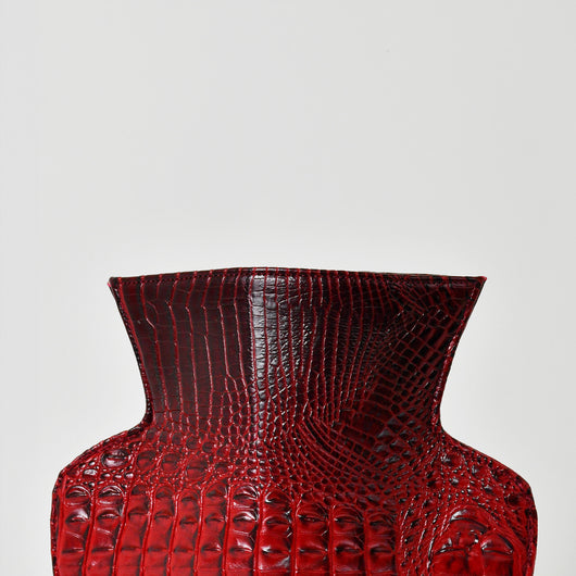 red leather vase