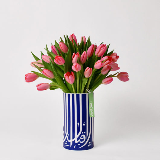 ghida vase with pink tulips
