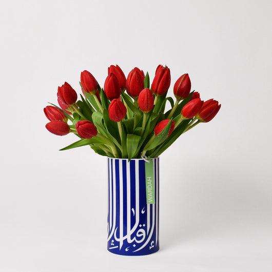 ghida vase with red tulips