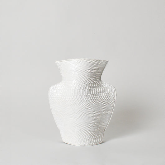 white leather vase