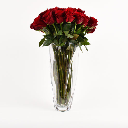 35 RED ROSES IN A BOHEMIA CRYSTAL VASE