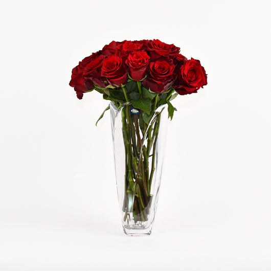 25 RED ROSE IN A BOHEMIA CRYSTAL VASE