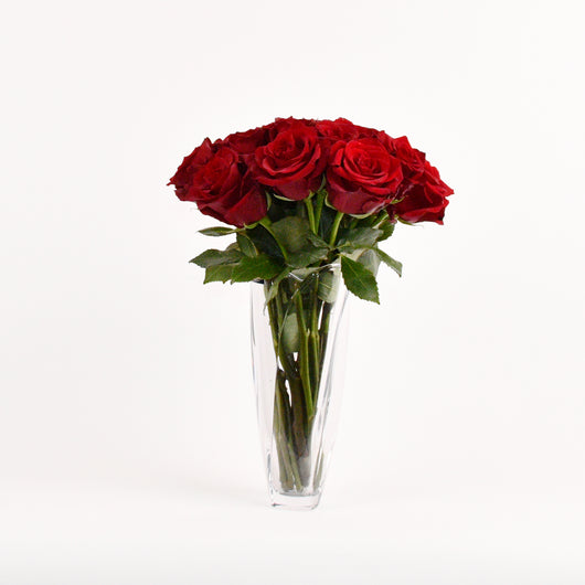 15 RED ROSE IN A BOHEMIA CRYSTAL VASE